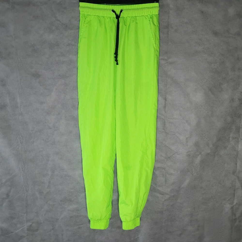 ReVamped Windbreaker Jogger Pant Vibrant Neon Green Elastic Waistband Drawstring